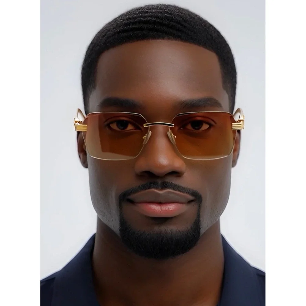Rimless Sunglasses Men Fashion Gradient Lens Vintage Sun Glasses Buffs‎ Hip Hop